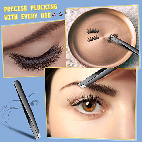 Mudder 24 Pieces Eyebrow Tweezers Bulk Stainless Steel Slanted Tip Precision Tweezers for Facial Hair, Blackhead and Tick Remover, Men and Women Professional(Black)