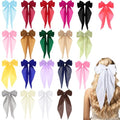 Large Satin Hair Bows for Women & Girls - 20 Colorful Hair Accessories with Long Tails