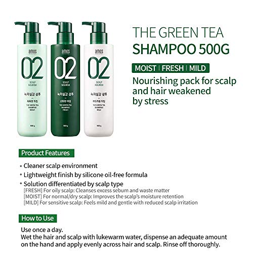 AMOS PROFESSIONAL Green Tea Shampoo for Oily Scalp, Anti-Hair Loss 17.6oz | Korean Salon Brand