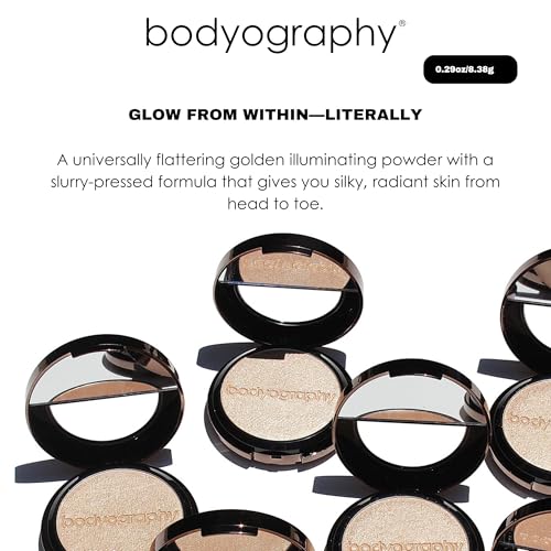 Bodyography Highlighter Pressed Powder, From Within | Universal Shade Powder Compact for Face, Eyes & Body | Buildable Wet or Dry Application | Silky, Finely Milled, Long-Wear Glow for All Skin Tones