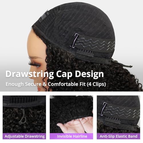 10 Inch Kinky Straight Half Wig for Black Women - Natural Black, Glueless, No Lace