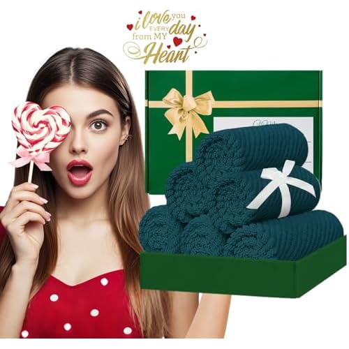 Face Towels for Bathroom, 6PC 13"x13" - 100% Cotton | Light Weight | Thick | Quick Dry | Soft | Absorbent, Fluffy Bathroom Hand Towels, Wash Cloths for Showering, Towel Gift Set, Deep Turquoise