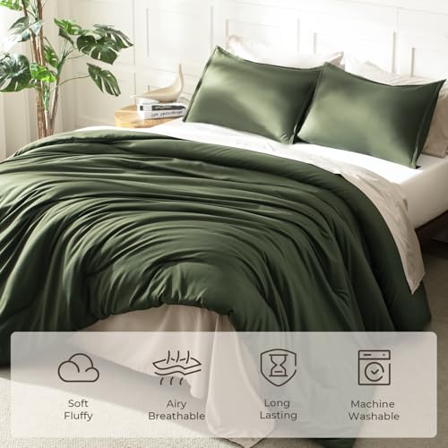 Oversized King Comforter Set - Lightweight Boho Bedding with Pillowcases - Dark Olive Green