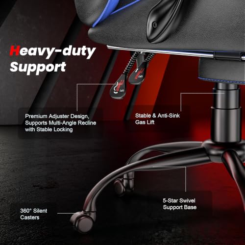 Frovlni Blue Gaming Chair with Footrest, Ergonomic Video Game Chair for Adults