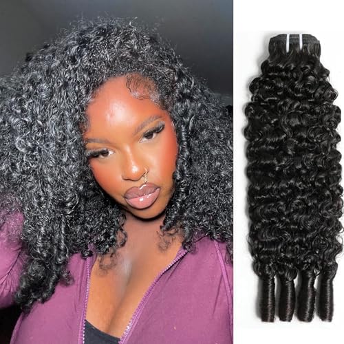 Burmese Curly Human Hair Bundle 14 Inch with Spiral End & Closure - Natural Black