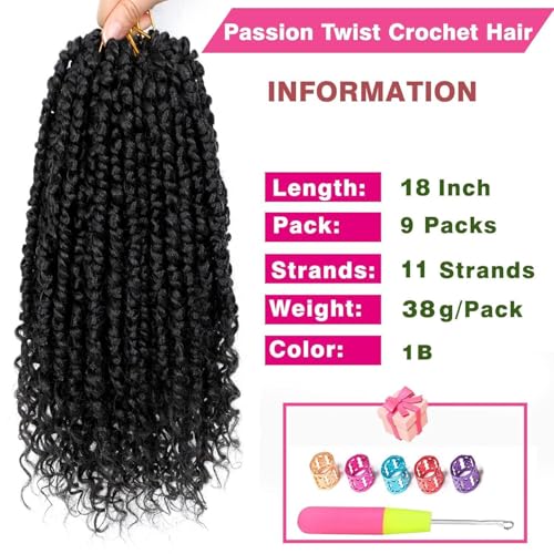 18 Inch Passion Twist Crochet Hair 9 Packs Pre-Twisted Bohemian Style for Women & Kids Variation of THIS listing