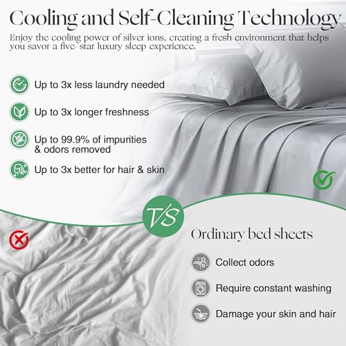 Dark Gray Silver Infused Bamboo Bed Sheet Set - Temperature-Regulating & Self-Cleaning, Full XL