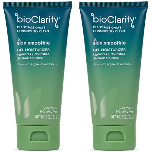 BioClarity Skin Smoothie Gel Moisturizer, 24-Hour Hydration for Normal & Oily Skin, Vegan Formula with Olive, Argan, Ceramide, 2 Fl Oz, Pack of 2