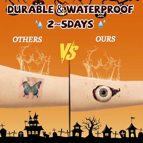 Halloween Face Tattoos, 12 Sheets Halloween Fake Scars Tattoo Makeup Kit, Fake Wound Realistic Blood Injury Cut Scratches Temporary Tatoos for Kids, Adults Men & Women Zombie Sticker