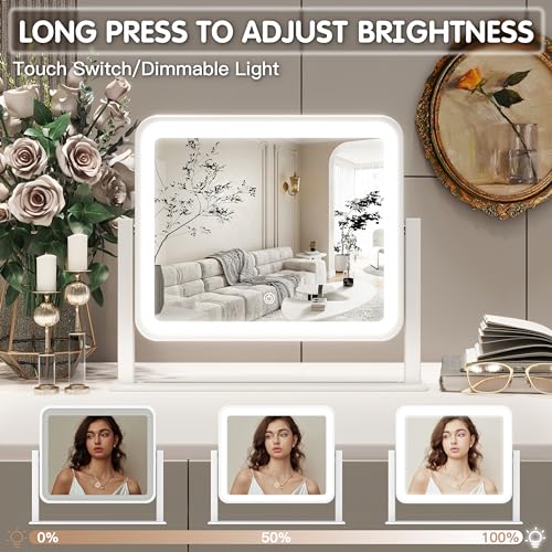White 16x13 Inch Lighted Vanity Mirror with Touch Control & 3-Color Modes
