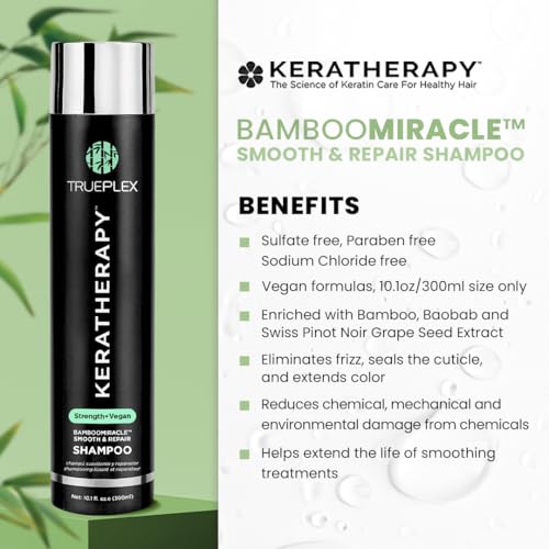 Trueplex Bamboo Miracle Smooth & Repair Shampoo 12 fl oz (Pack of 1) – Vegan, Sulfate-Free, Damaged & Frizzy Hair