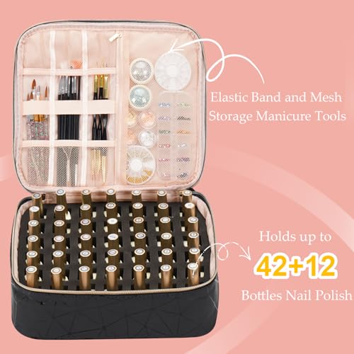 Uross Large Nail Polish Organizer Bag Holds 54 Bottles, Black, 11x9.5x9.5 Inch