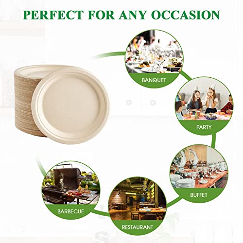 Vplus 500 Pack 9-Inch Compostable Sugarcane Fiber Plates Eco-Friendly Durable Dinnerware