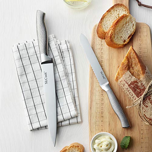 McCook 17-Piece Knife Set with Built-in Sharpener, Stainless Steel & Acacia Block