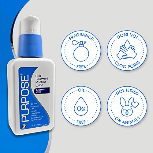 Purpose Dual Treatment Moisture Lotion with SPF 10 ? Oil-Free, Fragrance-Free Daily Moisturizer for Sensitive Skin - 4 Fluid Oz. (Pack of 3)