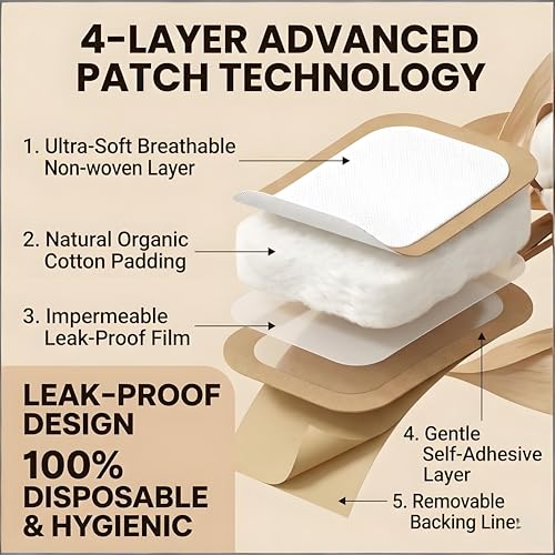 55 Pcs Castor Oil Patches with Organic Cold-Pressed Castor Oil in Glass Bottle for Detox & Targeted Therapy - Multiple Sizes & Styles