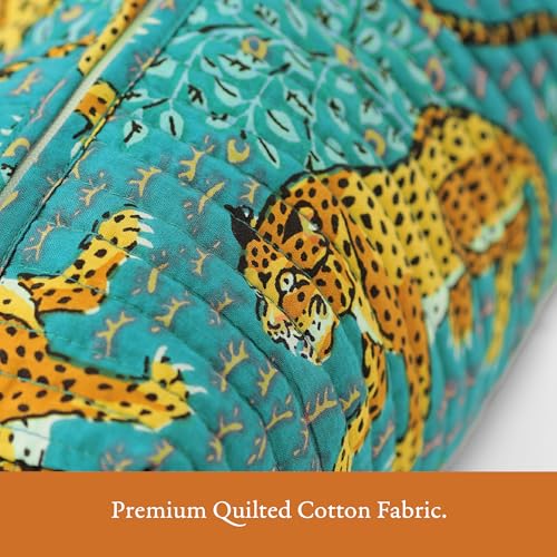Saffron Marigold Handmade Quilted Cotton Makeup Bag Set of 3 Turquoise Cheetah Trails