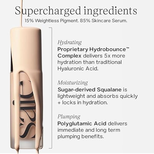 Saie Glowy Super Skin Tint Liquid Foundation - Weightless + Dewy Foundation with Lightweight Medium Coverage - Hydrating Face Makeup + Skin Care Serum Hybrid with Hyaluronic Acid - Shade 3 (1.01 oz)