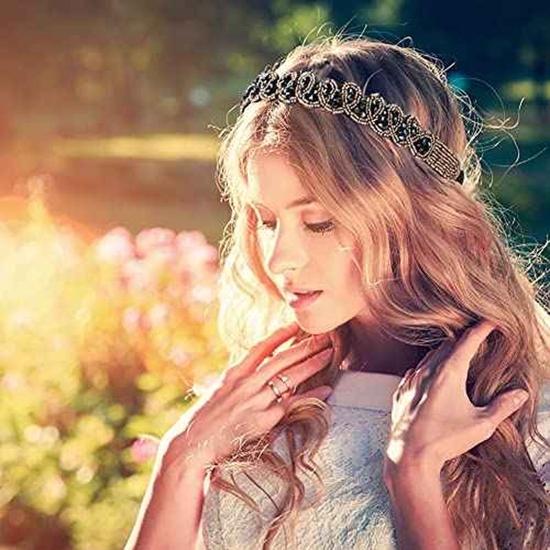 Elastic Rhinestone Headbands for Women, 5Pcs Handmade Crystal Beaded Elastic Headband Set Fashion Vintage Diamond Jewel Hair Band Headwear Hair Accessories for Ladies and Girls