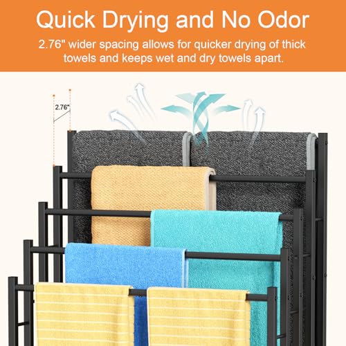 Honiter 5-Tier Wide Black Free Standing Towel Rack for Bathroom & Pool