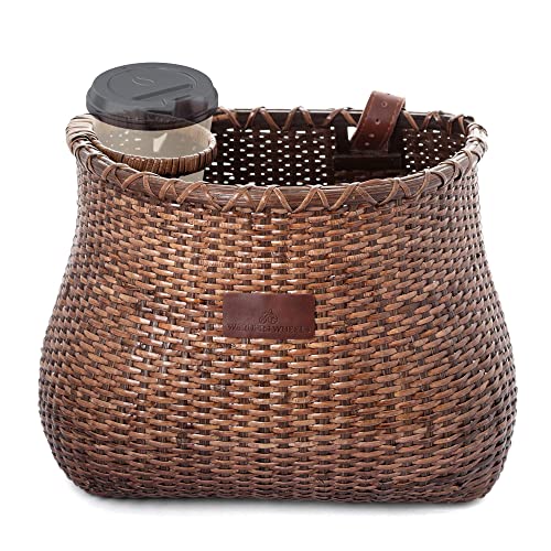 Warners Wheels Stained Front Bike Basket with Cup Holder for Cruiser Bikes