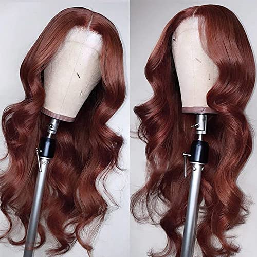 Reddish Brown Body Wave Lace Front Wig - 24 Inch Human Hair, 13x6 Deep Parting