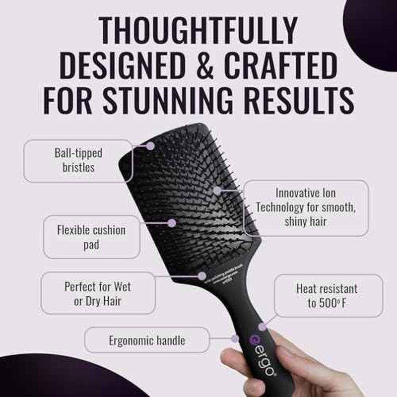 ERGO Ionic Paddle Hair Brush ? Large Polishing Brush for Long-Lasting Shine, Detangling Brush for Wet & Dry Hair Care, Hair Styling Tool for Blow Drying (ER1000)