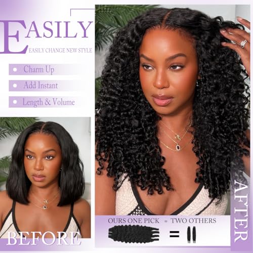 Natural Black Burmese Curly Clip-In Hair Extensions 18 Inch 8PCs - Spiral, Full Volume
