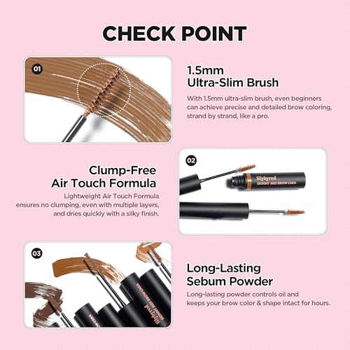 lilybyred Skinny Mes Brow Mascara | Korean 1.5mm Ultra-Slim Brush Eyebrow Mascara, Precision Application, Natural-Looking Finish, Smudge-Proof, Clump-Free, Long-Lasting, 0.12 oz. (05 Taupe Brown)