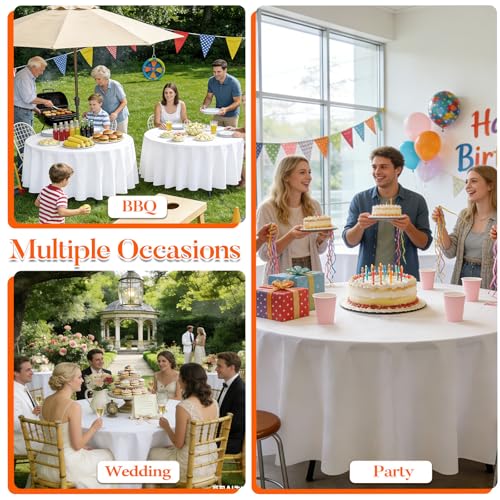 White Round Tablecloth 120 Inch 10 Pack for 48-96 Inch Tables – Durable & Reusable