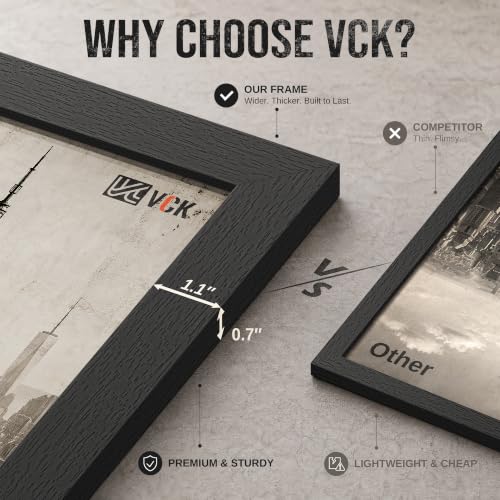 VCK 18x24 Black Picture Frames 4 Pack - Wide Thick Wood Borders, Easy Load Poster Frames