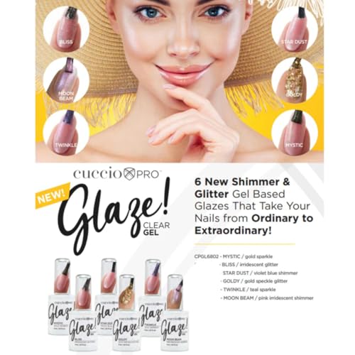 Cuccio Glaze Soak-Off Gel Nail Polish Topper - Goldy (Gold Speckle Glitter) - LED/UV Cured Glitter Top Coat, 0.50 oz