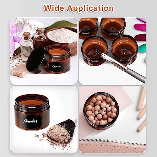 Dandat Amber Plastic Jars with Lids Refillable Round Storage Container with Labels and Pen Christmas Small Empty Travel Jar for Lotion Gel Essential Oil Body Powders Ointments(4 oz, 121 Pcs)