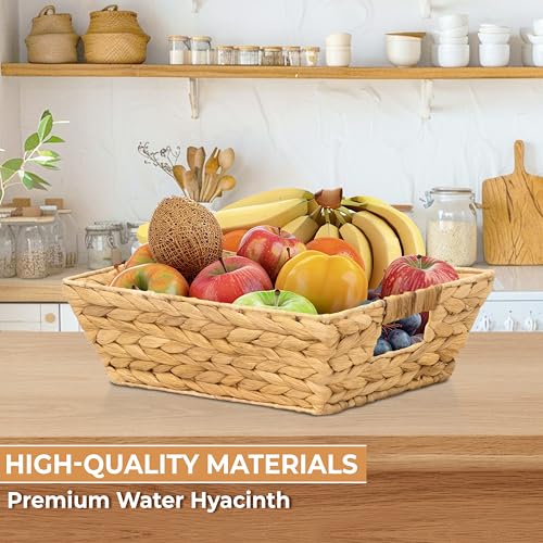 Natural Water Hyacinth Trapezoid Wicker Storage Baskets - 14 Inch, Medium, 6 Pack