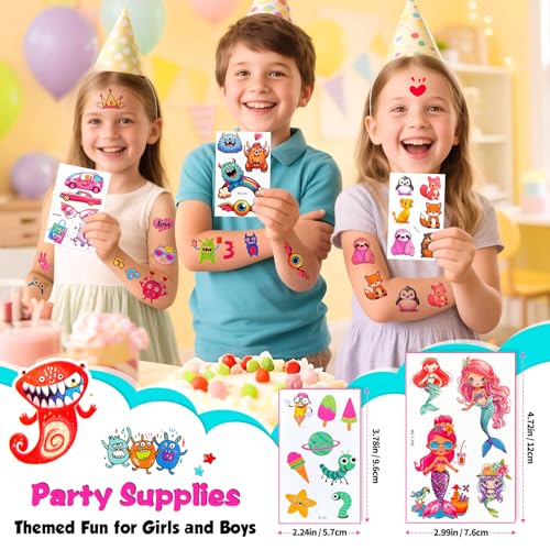 66 Sheets Temporary Tattoos for Kids, 500+ Fake Tattoos Stickers for Boys & Girls, Individually Wrapped Bulk Party Favors, Goodie Bag Stuffers (Mermaid, Unicorn, Monster, Shark, Animal)