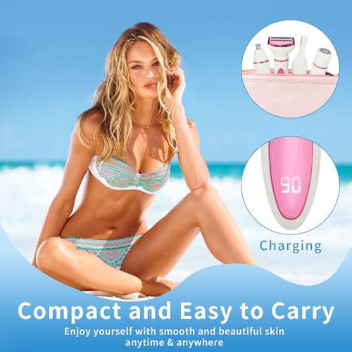 Electric Razor for Women Men,4 in 1 Painless Ladies Wet & Dry Body Razors and Facial Hair Remover,Rechargeable Led Display Hair Removal Kit for Nose Face Body Leg Bikini Arm Hair