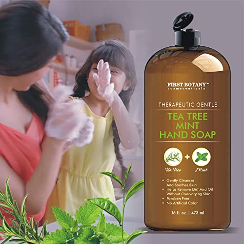 First Botany Tea Tree Mint Hand Soap - Liquid Hand Wash with Peppermint & Jojoba, 16 oz Pack of 2