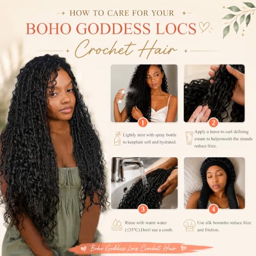 Vynoro 18 in 1 Boho Goddess Locs Crochet Hair Nat&Silk Fiber Pre-Looped 8 Bundles