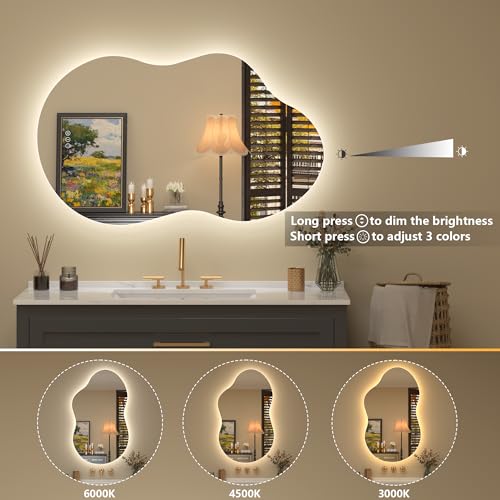 Cloud-Shaped Backlit LED Vanity Mirror with Lights - 36x24 Inches, Cloud Variation