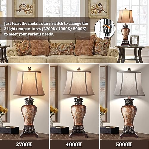 Hamucd 27-inch Set of 2 Rustic Farmhouse Table Lamps for Living Room & Bedroom, Brown, Dimmable 3-Color Temperature