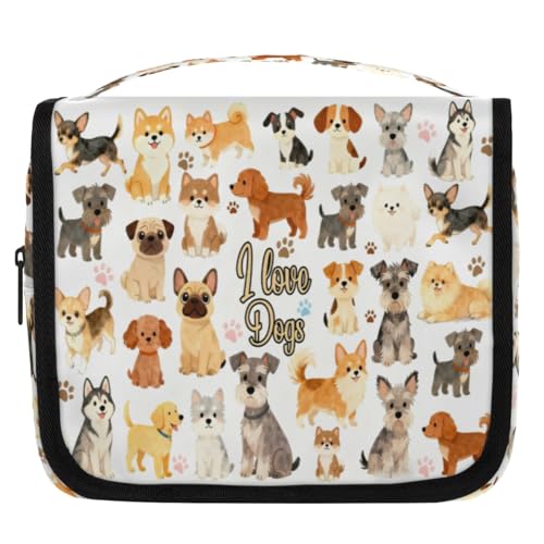 Bardic Hanging Toiletry Bag for Women Cute Dogs Travel Makeup Bag Cosmetic Organizer for Gilrs Waterproof Hygiene Bag Shower Wash Bags with Hanging Hook for Bathroom Beach Gym