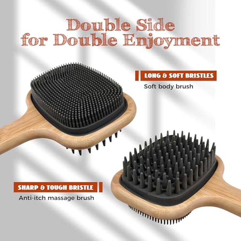 Bath Brush with Long Bamboo Handle, Soft Bristles (16.92 inch)
