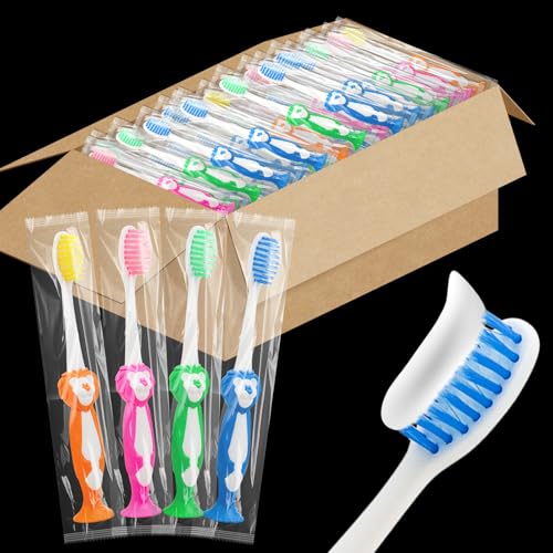 Disposable Toddler Toothbrushes 4 Colors, 200 Pack - Cute Animal Design