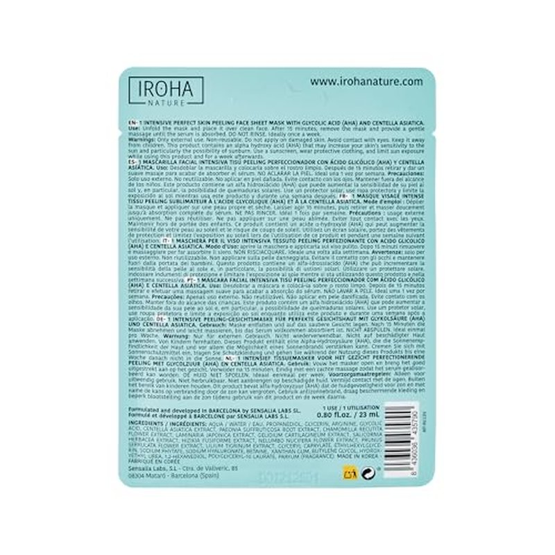 IROHA NATURE Glycolic Acid Peeling Face Mask (Pack of 5) | Skin Perfecting for a Radiant & Smooth Look | Instant Regeneration in Just 15 Minutes | Clean Beauty | 100% Vegan