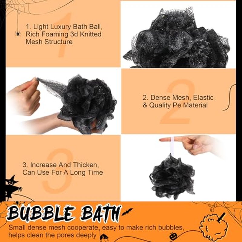 24 Pcs Bath Loofah Sponge Blue Loofah Exfoliating Body Scrubber Shower Sponge 50g Mesh Pouf Balls Gift Basket for Baby Shower Women Men Bathing Accessories Gift Bucket(Orange,Black)