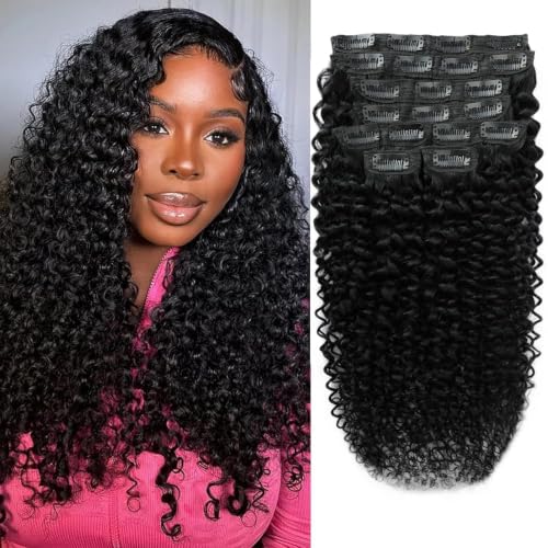 Black 22 Inch Curly Human Hair Clip-In Extensions Full Head 110g - Natural Color