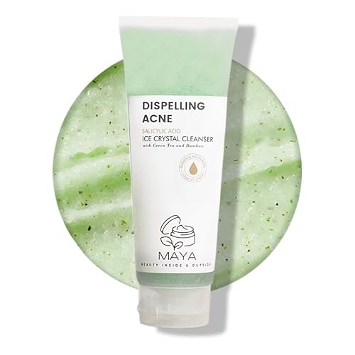 MAYA Ice Crystal Salicylic Acid Cleanser ? 2% BHA Acne Face Wash with Green Tea and Bamboo, Exfoliating Ice Scrub, Removes Dead Skin & Clears Pores ? 120 g