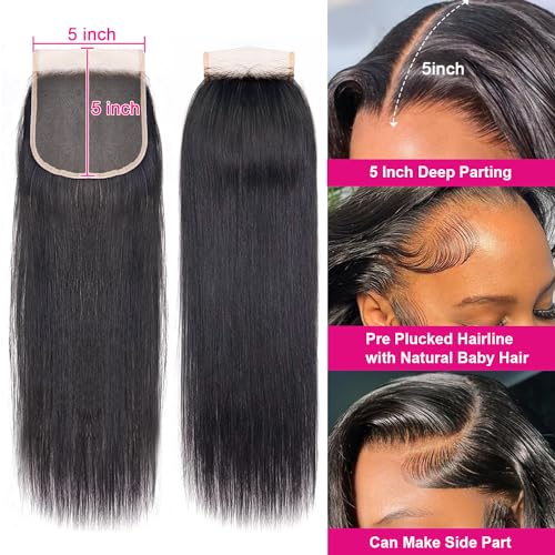 5x5 Transparent HD Lace Closure - Silky Straight Human Hair, Pre-Plucked, 16 Inch