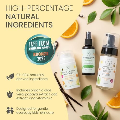 Kids Skincare Set - Unscented & Orange 3-Step Routine for Sensitive Skin