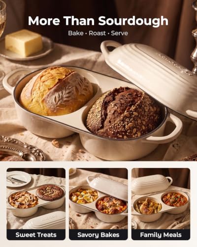 Armorbear White Double Loaf Sourdough Bread Baking Kit with Cast Iron Dutch Oven
